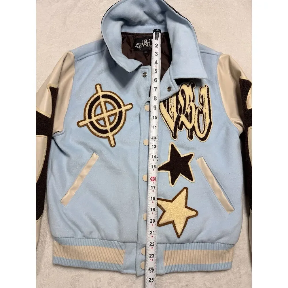 VRT Streetwear Varsity Jacket XS Blue Skeleton In This Life Or The Next Patch